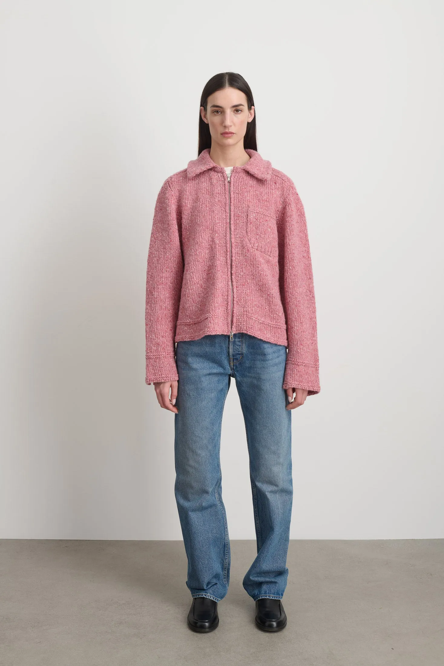 Zip Knit Jacket Cameo Pink Donegal sold by B Sides Jeans