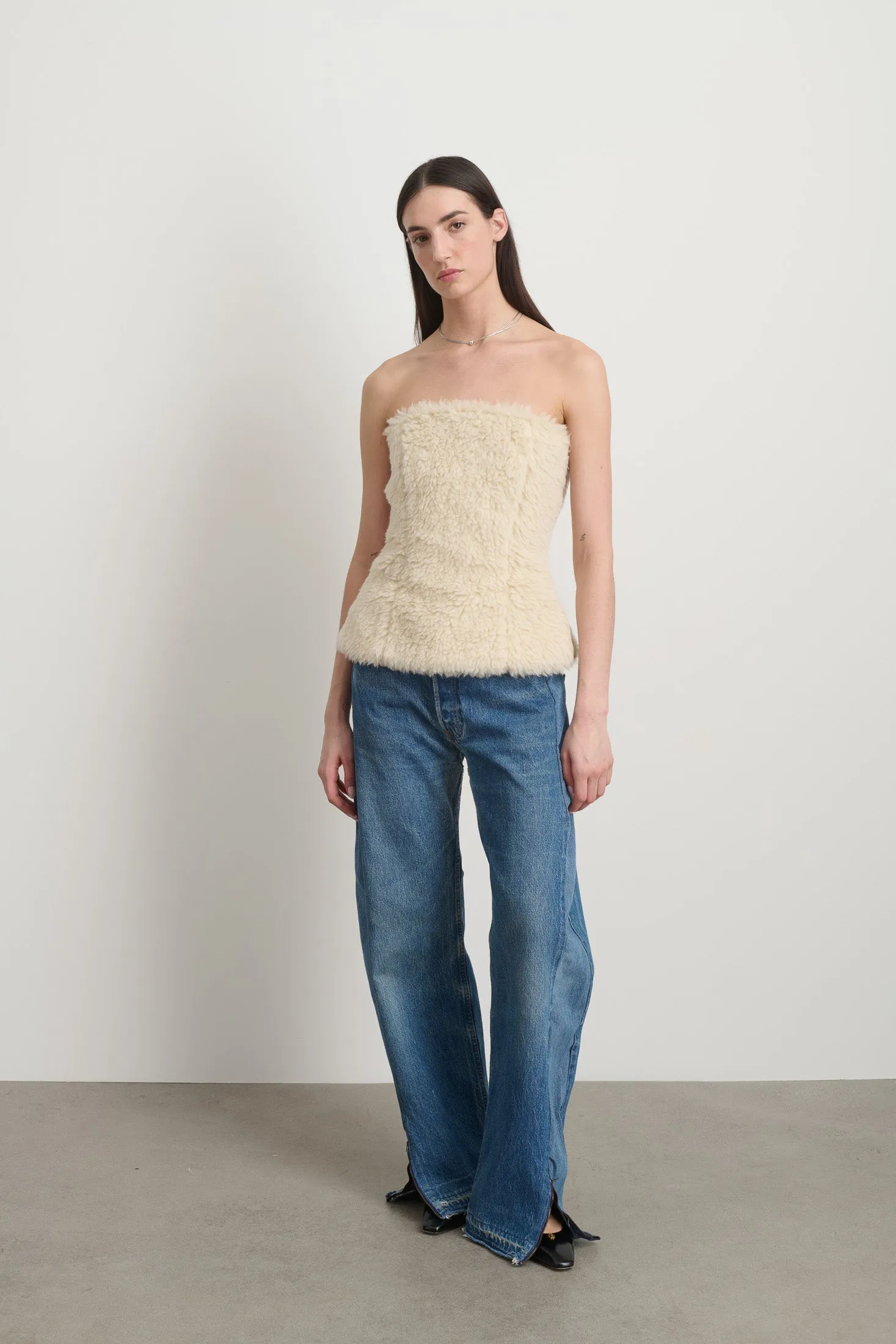 Pau Top Ivory Wool Sherpa sold by B Sides Jeans