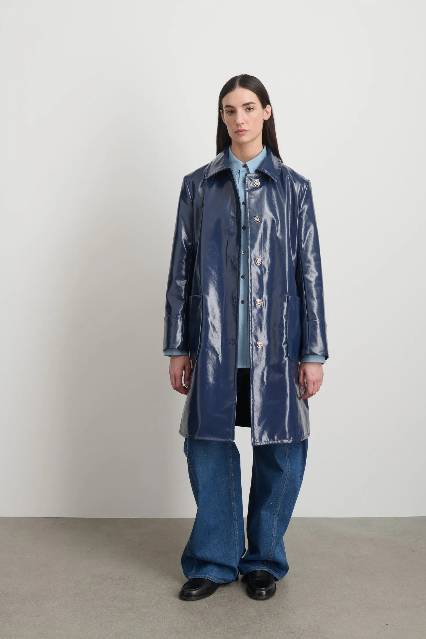 Car Coat Marine Patent sold by B Sides Jeans