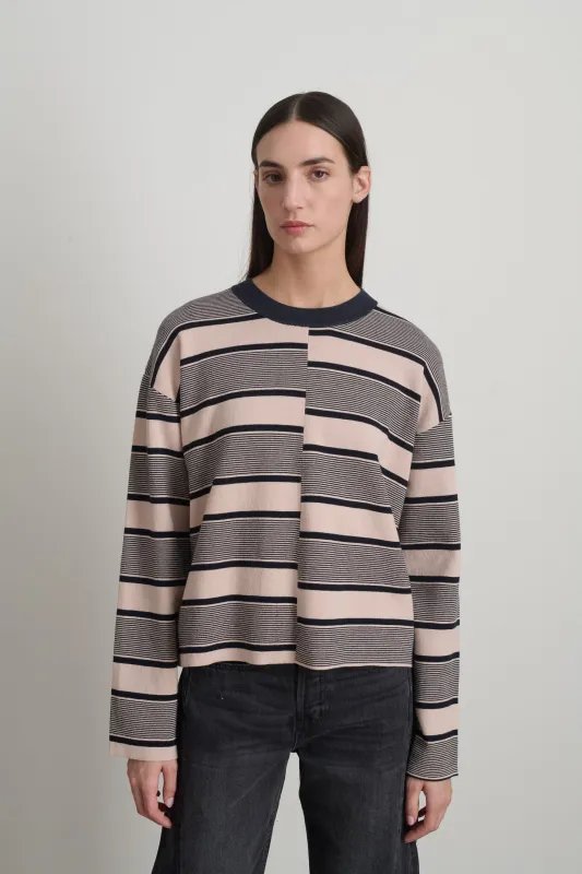 Rugby Crewneck Pink/Navy made by B Sides Jeans