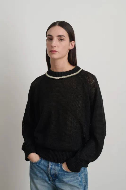 Lind Ringer Crewneck Black/White Linen made by B Sides Jeans