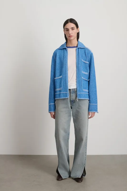 Hand Knit Sweater Jacket Blue/White made by B Sides Jeans