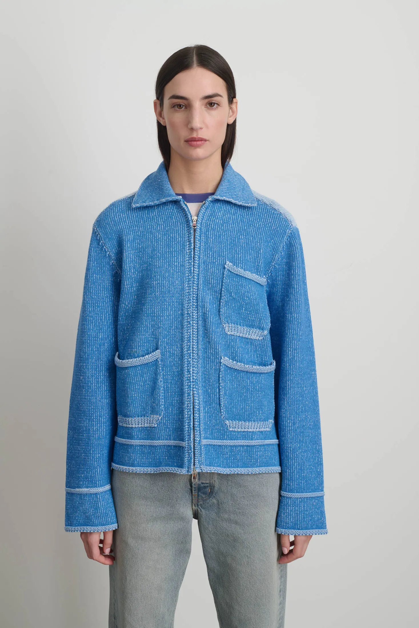 Hand Knit Sweater Jacket Blue/White sold by B Sides Jeans product image thumbnail 5