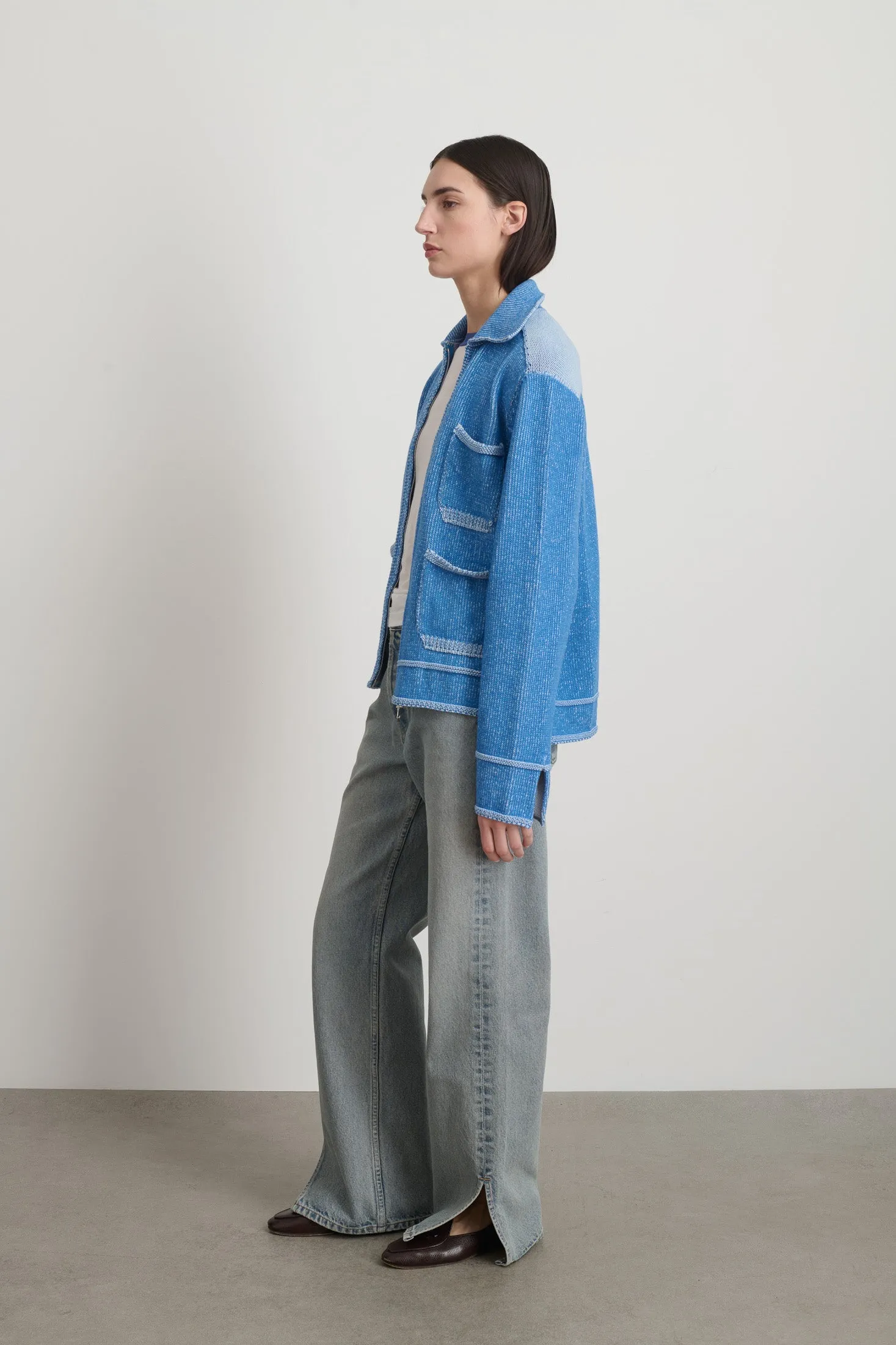 Hand Knit Sweater Jacket Blue/White sold by B Sides Jeans product image thumbnail 2