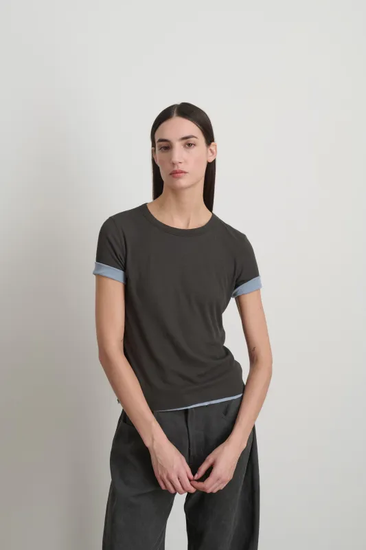 Double Tee Dark Grey/Light Blue made by B Sides Jeans