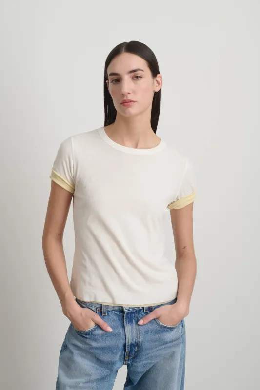 Double Tee White/Pale Yellow made by B Sides Jeans