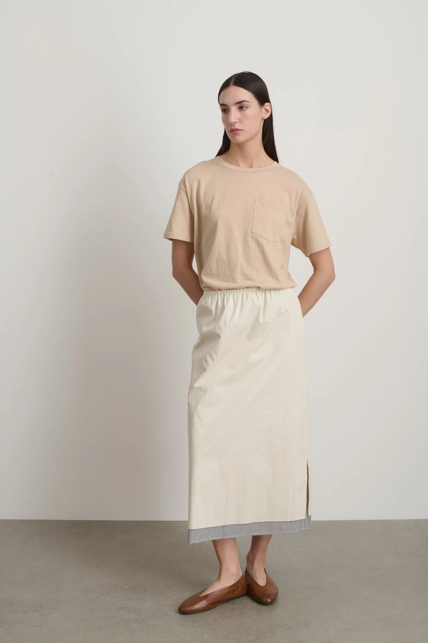 Slip Skirt Oyster / Black White Stripe sold by B Sides Jeans