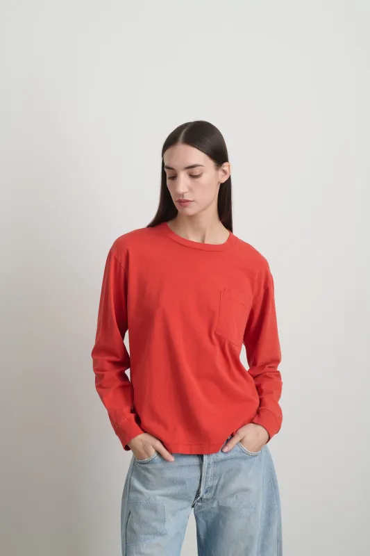 Long Sleeve Double Pocket Geranium Overdye made by B Sides Jeans