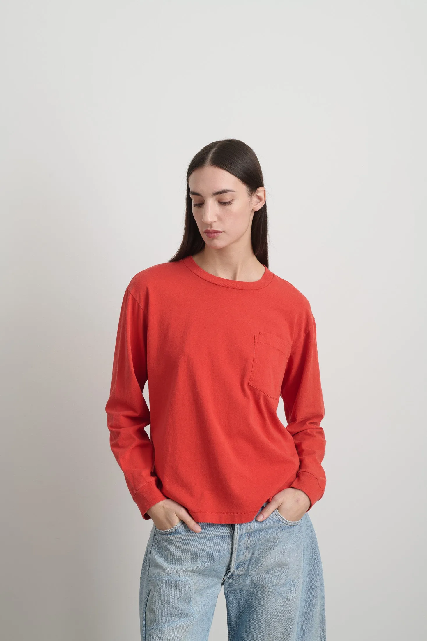Long Sleeve Double Pocket Geranium Overdye sold by B Sides Jeans