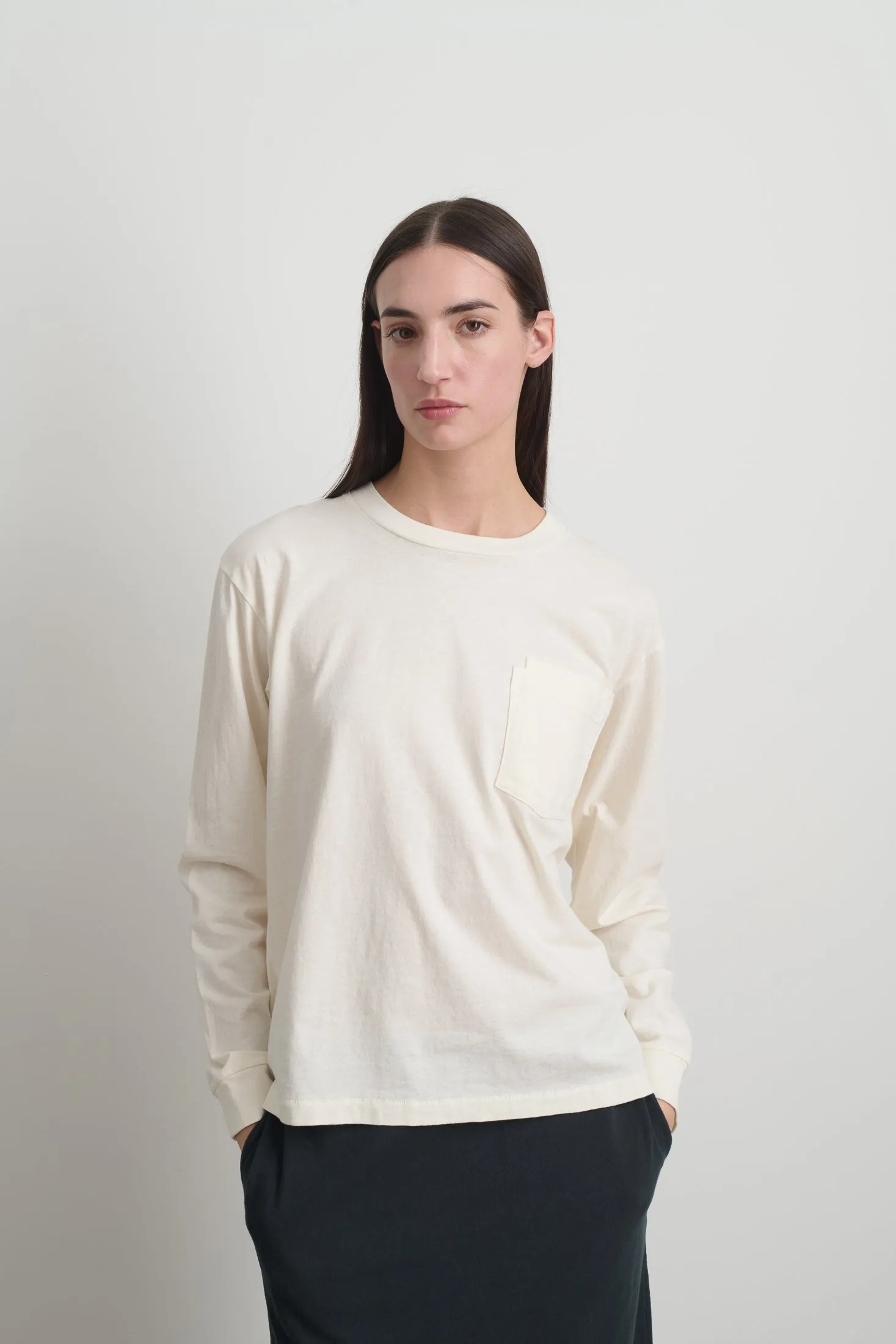 Long Sleeve Double Pocket Tee Oyster Overdye sold by B Sides Jeans
