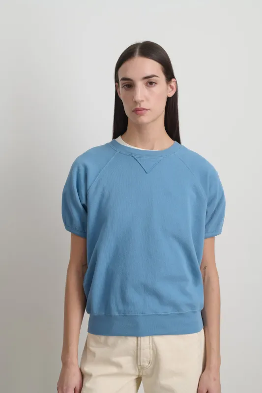 Short Sleeve Sweatshirt Delft Blue Overdye made by B Sides Jeans