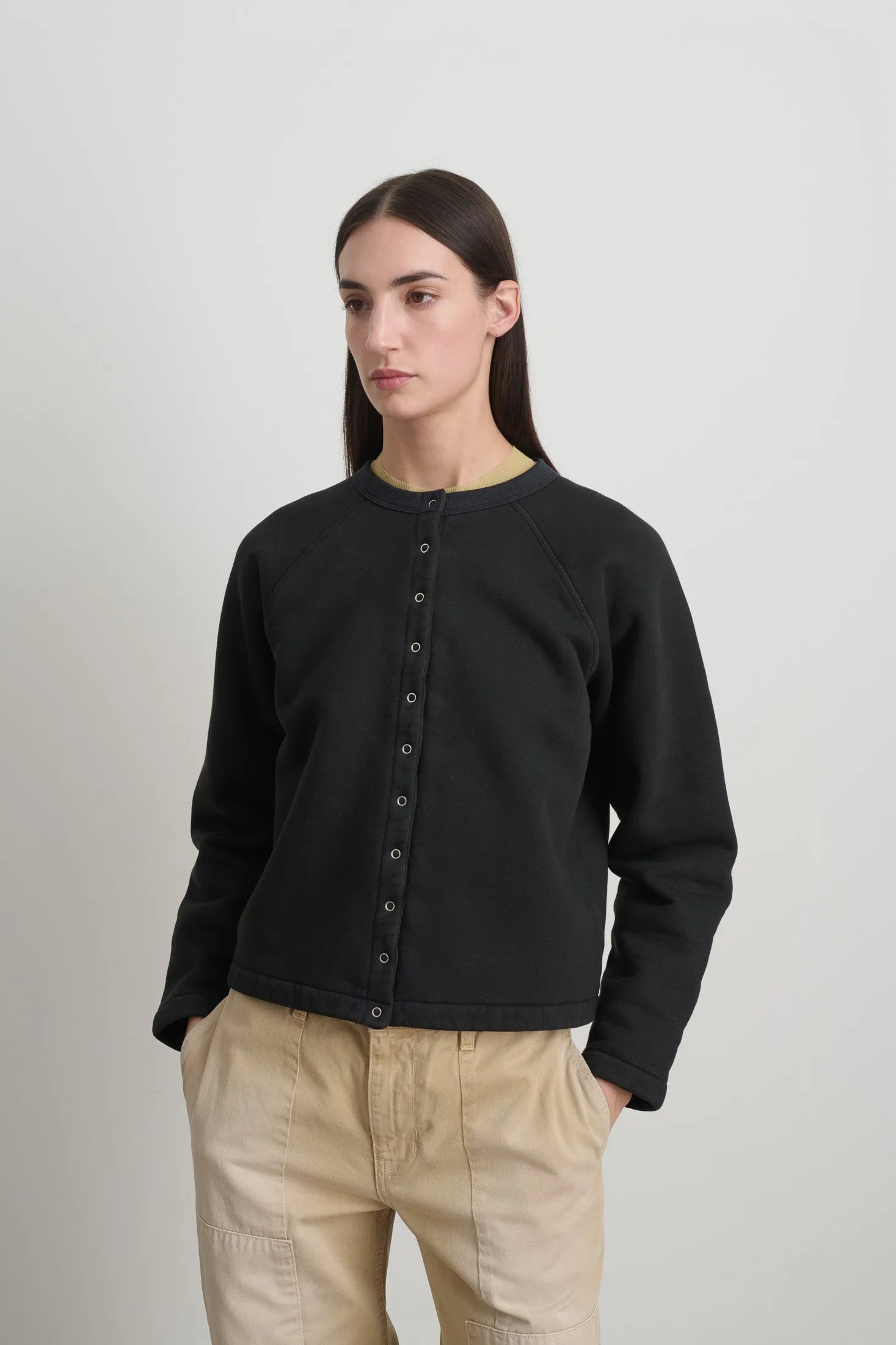 Snap Cardigan Faded Black Overdye sold by B Sides Jeans