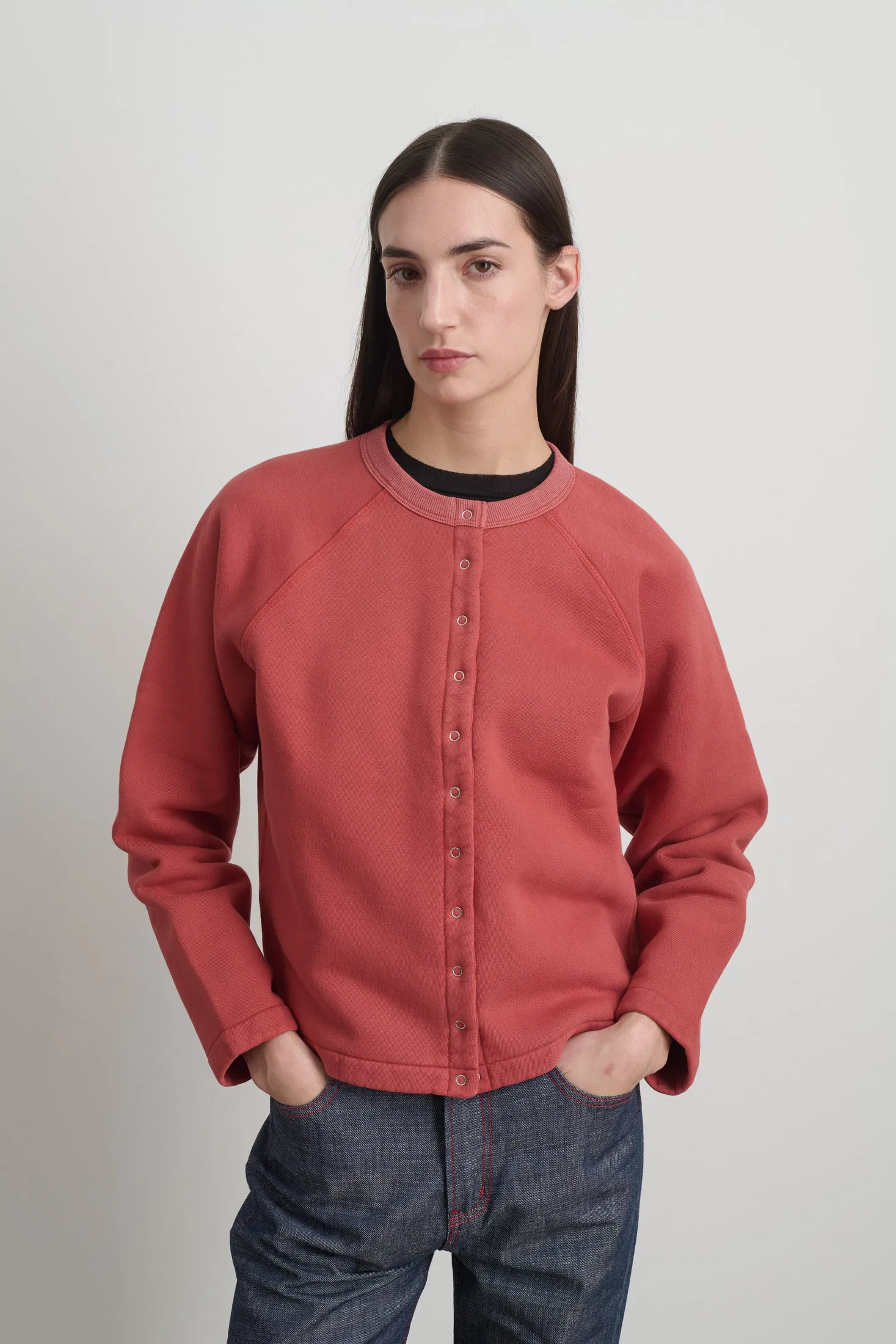 Snap Cardigan Faded Tomato Overdye sold by B Sides Jeans