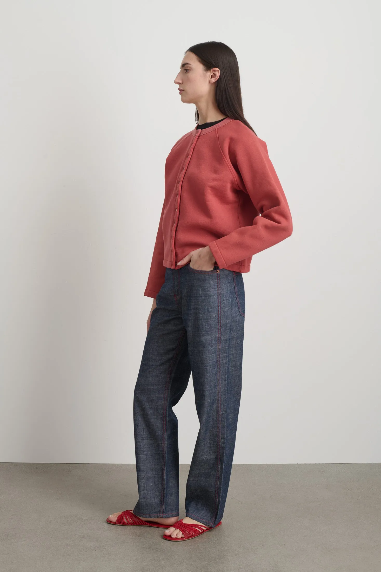 Snap Cardigan Faded Tomato Overdye sold by B Sides Jeans product image thumbnail 4