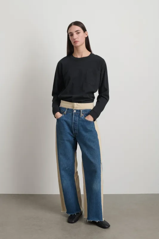 Double Waistband Rework Vintage Indigo / Tan made by B Sides Jeans