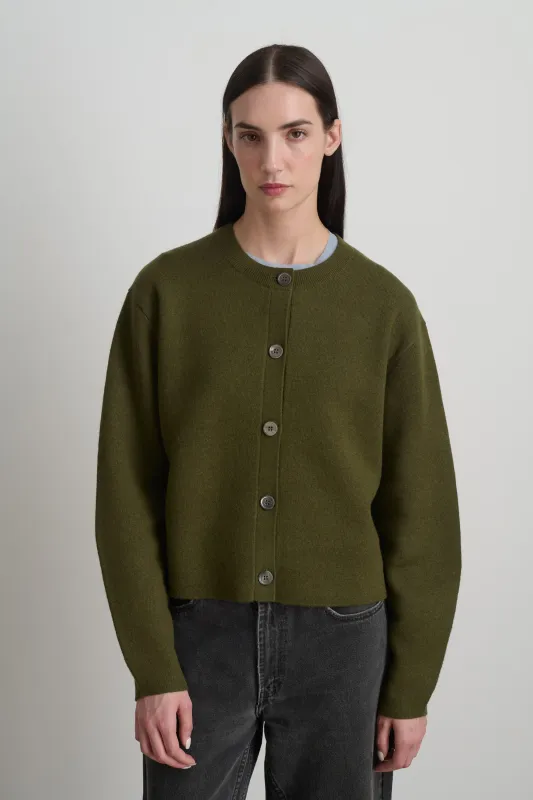 Classic Cardigan Olive Washed Cashmere made by B Sides Jeans