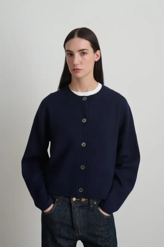 Classic Cardigan Marine Washed Cashmere made by B Sides Jeans