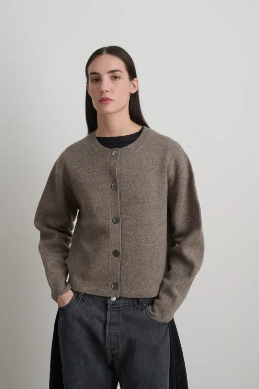 Classic Cardigan Walnut Washed Cashmere made by B Sides Jeans