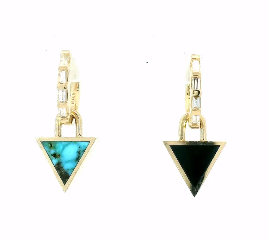 3-In-1 Reversible Giza Earrings - Red Web Turquoise & Black Dinosaur Bone sold by Young In The Mountains