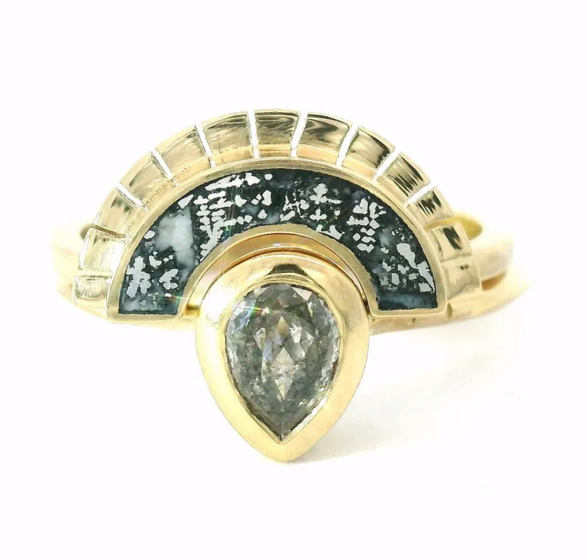 The Savu - Pear Cut Galaxy Diamond & Native Silver Ring Set sold by Young In The Mountains