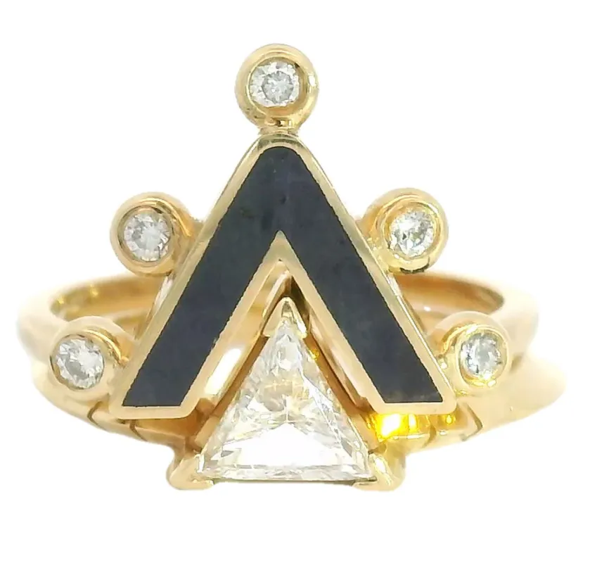The Freya Triangle Diamond Ring Set sold by Young In The Mountains