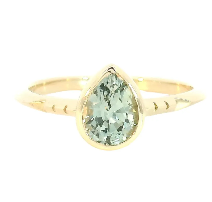 Päron Montana Sapphire Solitaire sold by Young In The Mountains