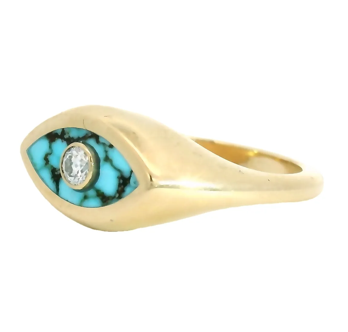 Marquise Signet Ring - Red Web Turquoise & White Diamond. sold by Young In The Mountains product image thumbnail 2