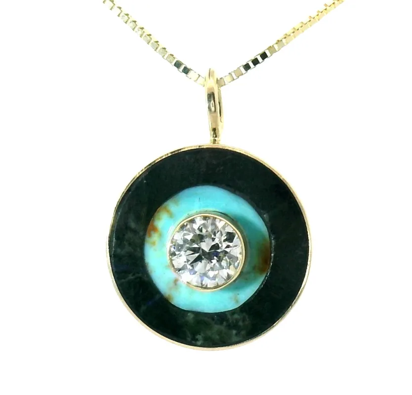 The Virgo Bullseye Necklace - Black Jade & Kingman Turquoise sold by Young In The Mountains