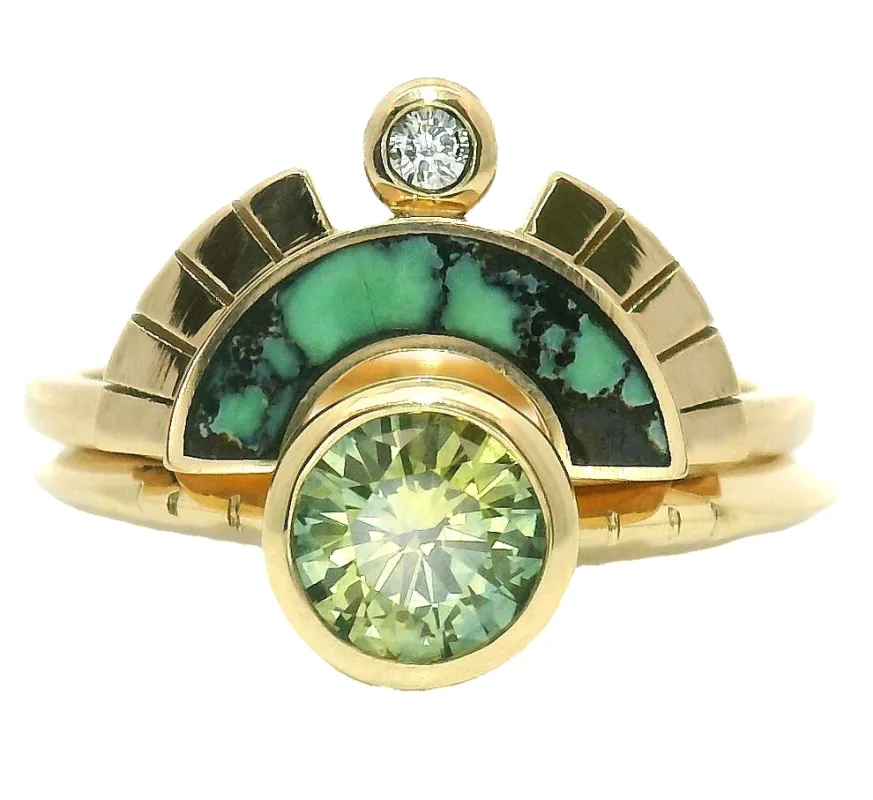 The Verdes Set - .72 Ct Round Montana Sapphire & Peacock Turquoise Set sold by Young In The Mountains
