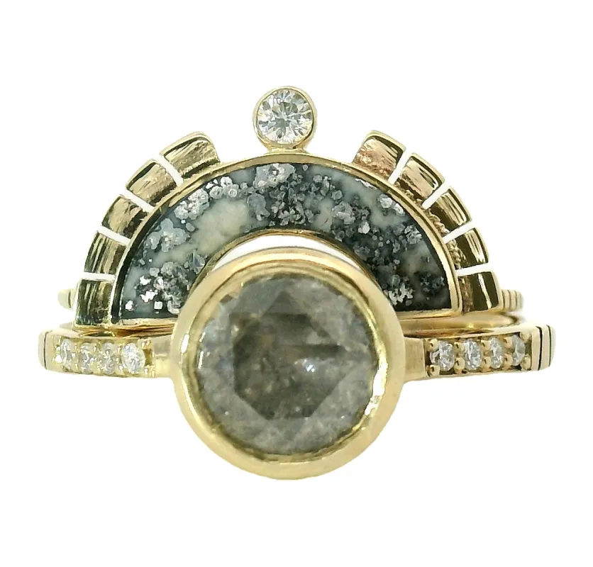 The Cetus - Galaxy Diamond & Native Silver Solitaire Set sold by Young In The Mountains