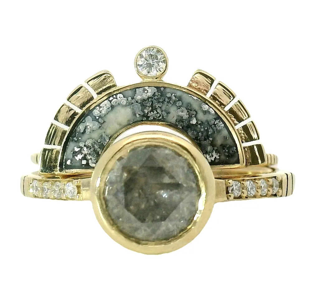 The Cetus - Galaxy Diamond & Native Silver Solitaire Set sold by Young In The Mountains