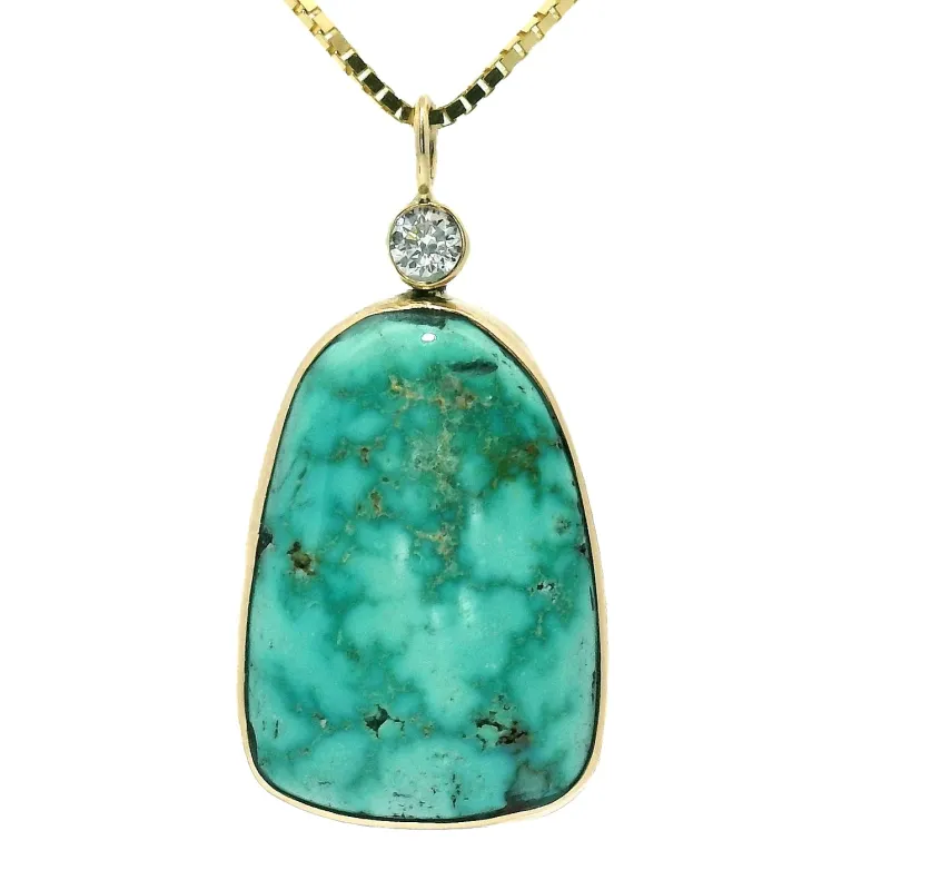 The Sea Shield Necklace- Turquoise & White Diamond sold by Young In The Mountains