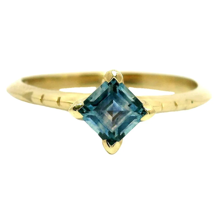 The Wasserfarbe - .56 Ct. Carré Cut Montana Sapphire Solitaire Ring sold by Young In The Mountains