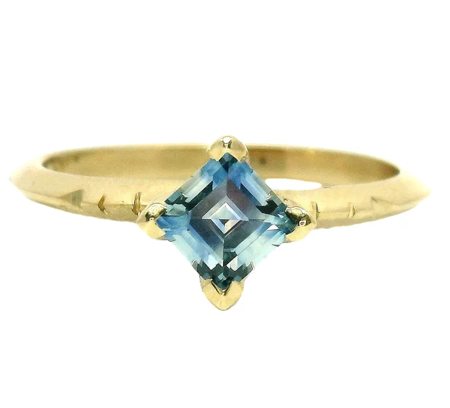 The Aquarelle- .56 Ct. Carré Cut Montana Sapphire Solitaire Ring sold by Young In The Mountains