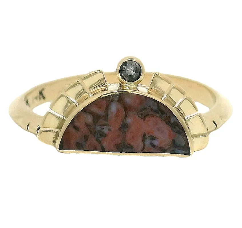 The Rising Sol Ring - Pink Dinosaur Bone & Pink Montana Sapphire sold by Young In The Mountains