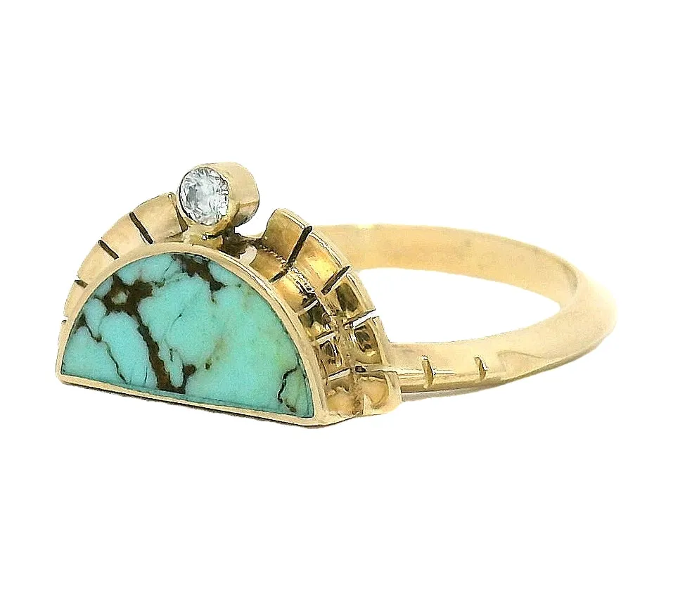 The Rising Sol Ring - No. 8 Turquoise & White Diamond sold by Young In The Mountains