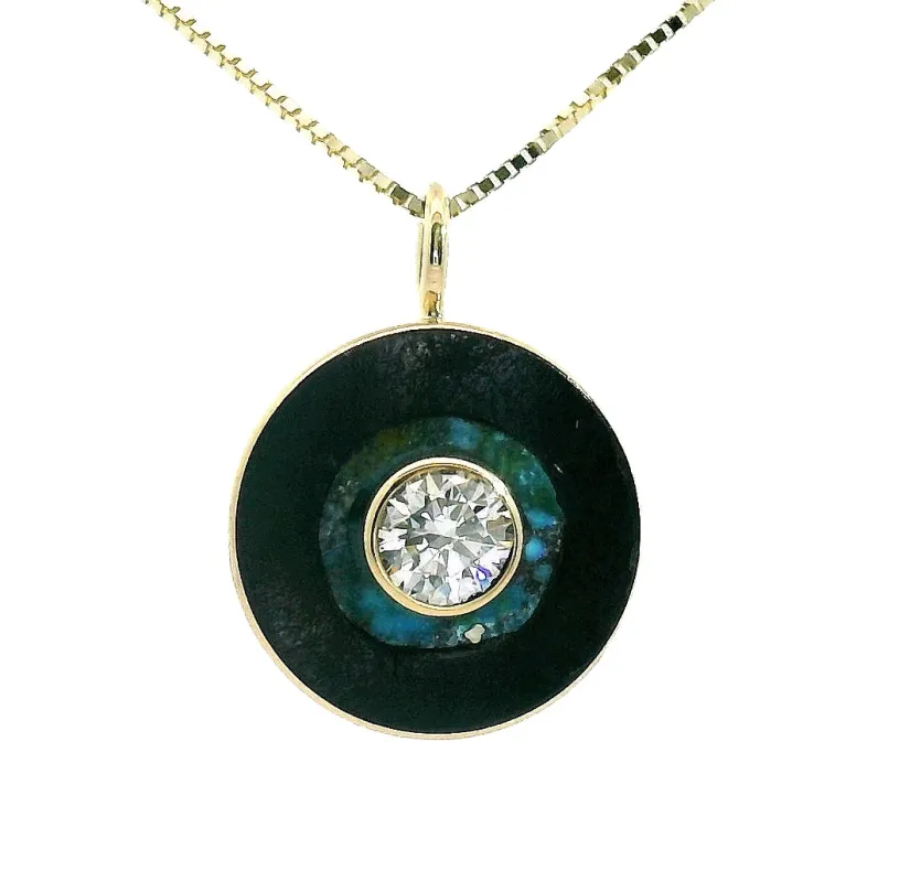 Bullseye Necklace - Black Jade & Polychrome Turquoise sold by Young In The Mountains
