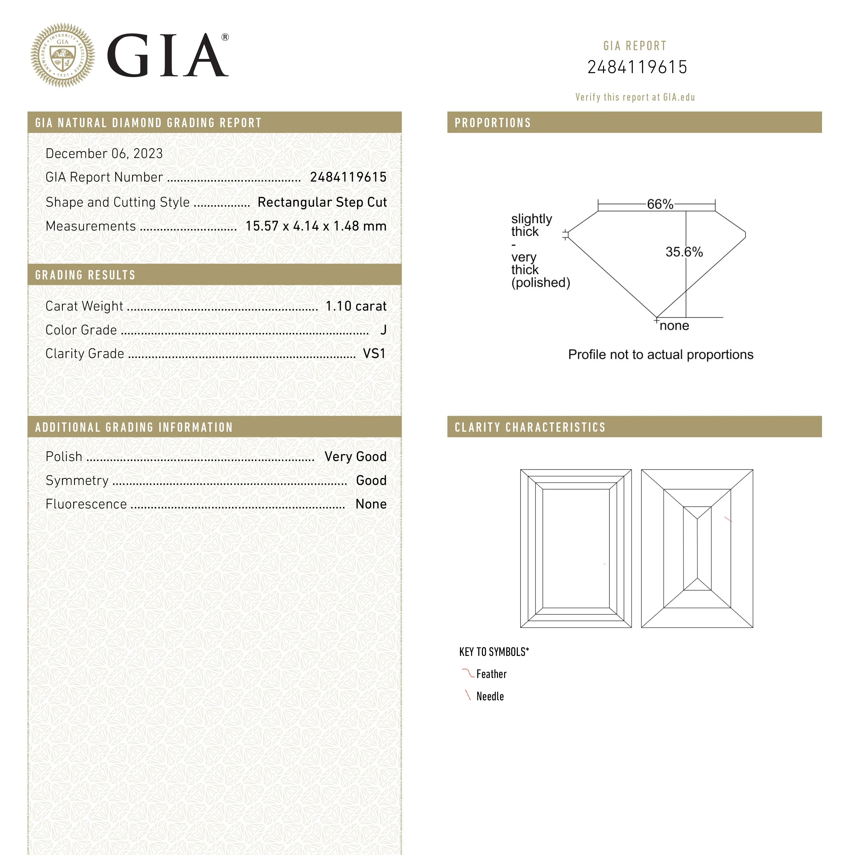 1.10ct 15.57x4.14x1.48mm GIA VS1 J Baguette Step Cut 24305-01 sold by Young In The Mountains product image thumbnail 4