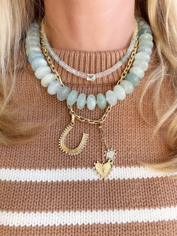 aquamarine heishi necklace with bezel set aquamarine sold by Theodosia