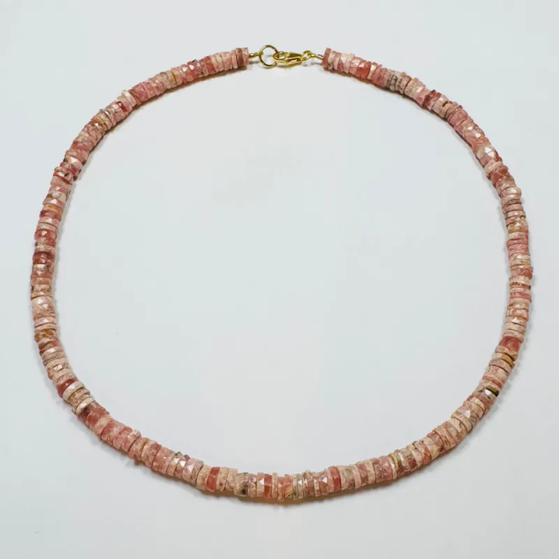 faceted rhodochrosite heishi cut necklace sold by Theodosia