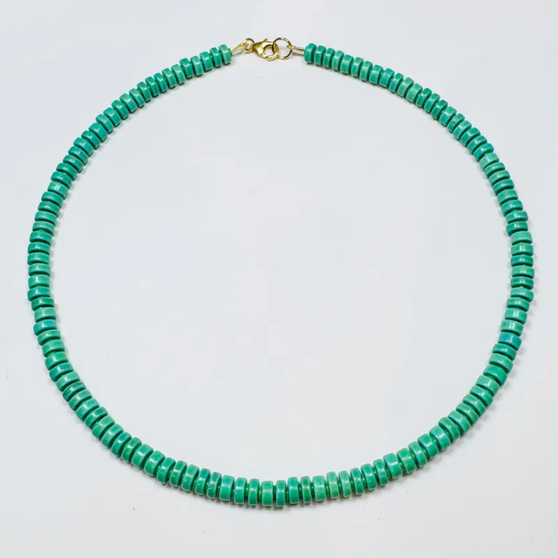 teal magnesite mini barrel candy necklace sold by Theodosia
