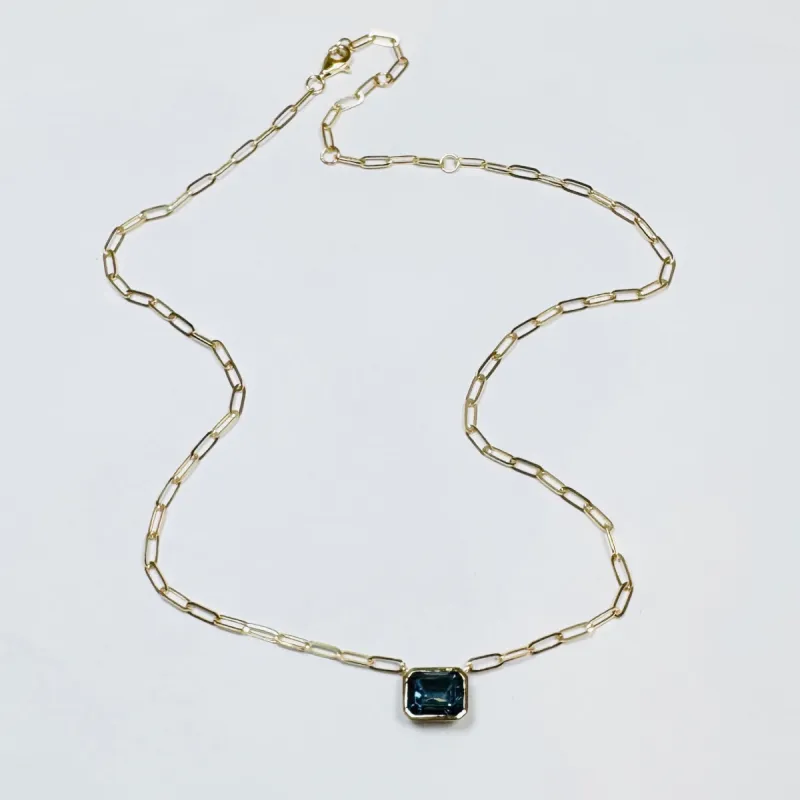 bezel set london blue topaz on paperclip chain sold by Theodosia