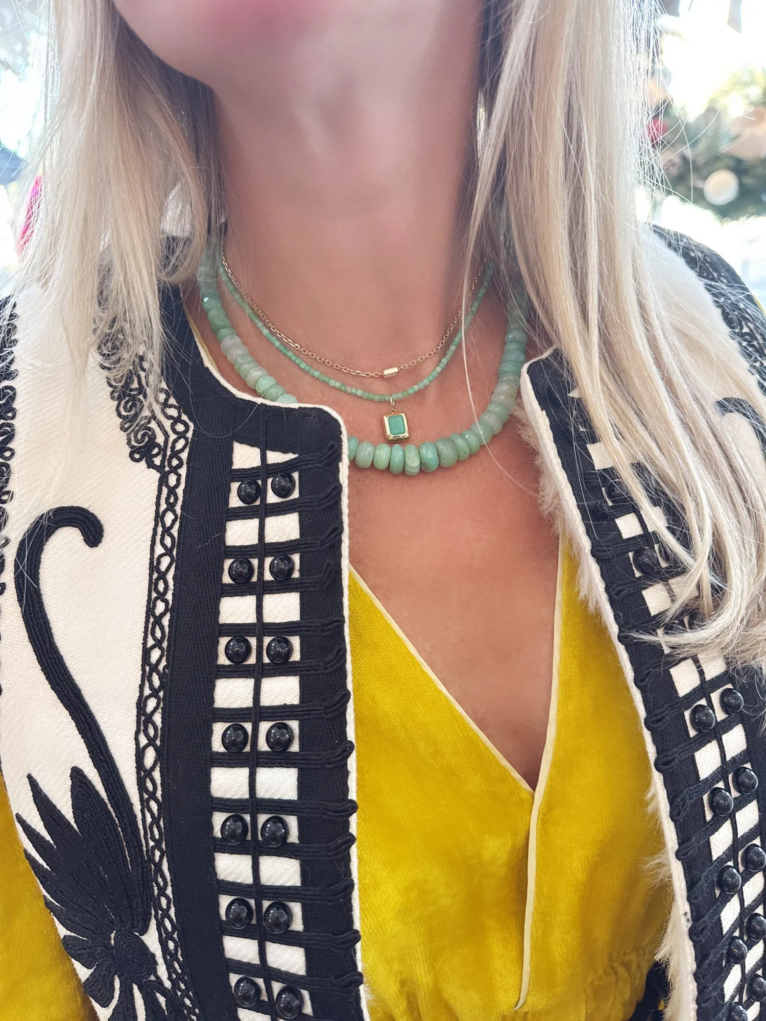 chrysoprase block necklace with chrysoprase pendant sold by Theodosia