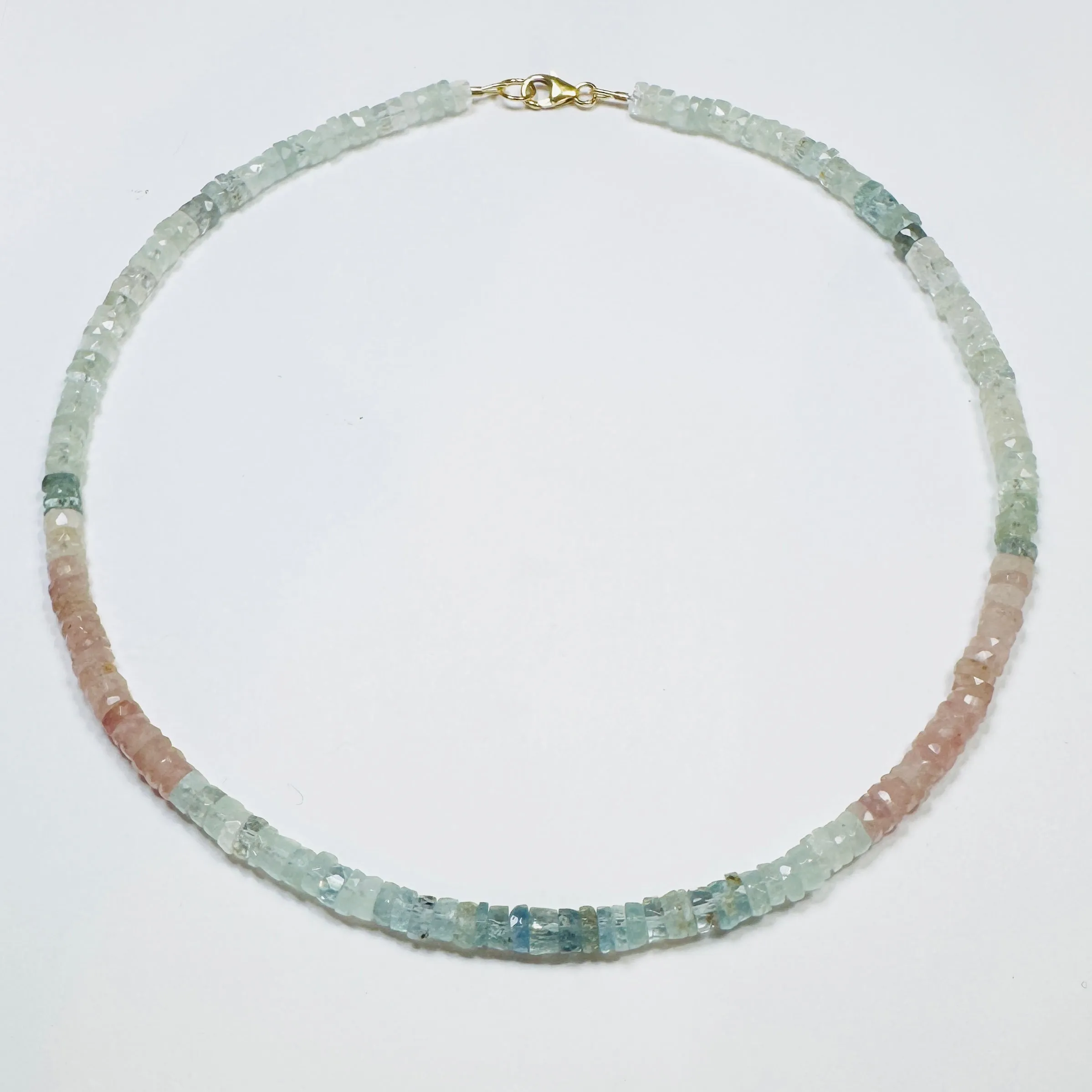 aquamarine cotton candy heishi necklace sold by Theodosia