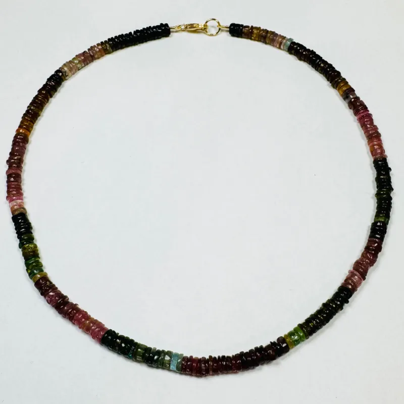 smooth heishi watermelon tourmaline necklace sold by Theodosia