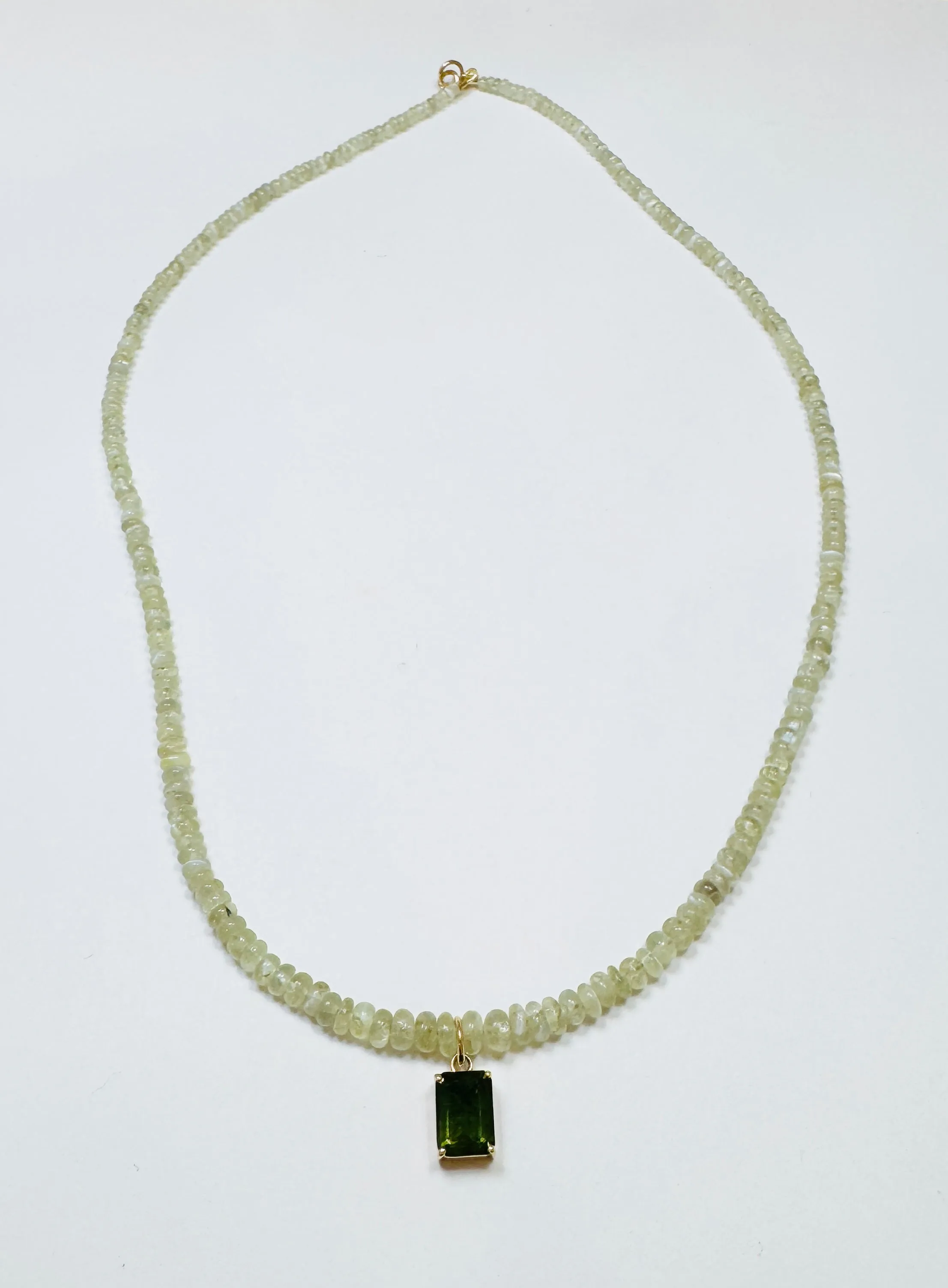 Prehnite necklace with Hessonite garnet and enamel bead sold by Theodosia product image thumbnail 2
