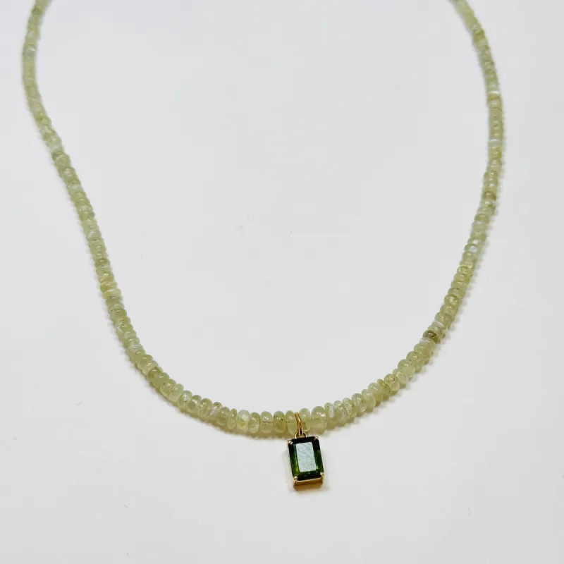Prehnite necklace with green sapphire sold by Theodosia