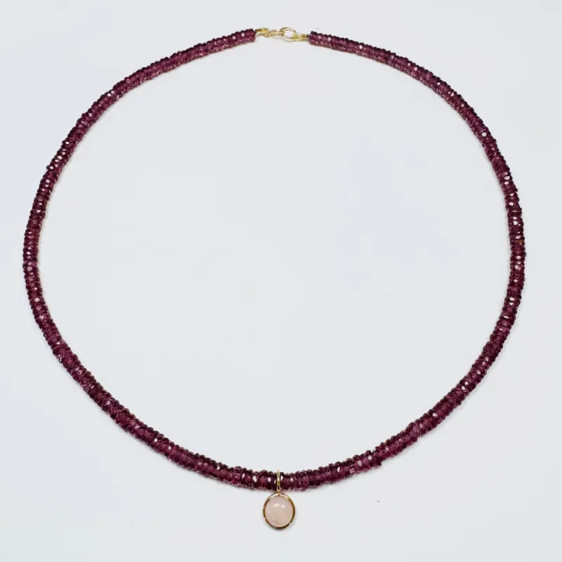 purple garnet necklace with pink opal sold by Theodosia
