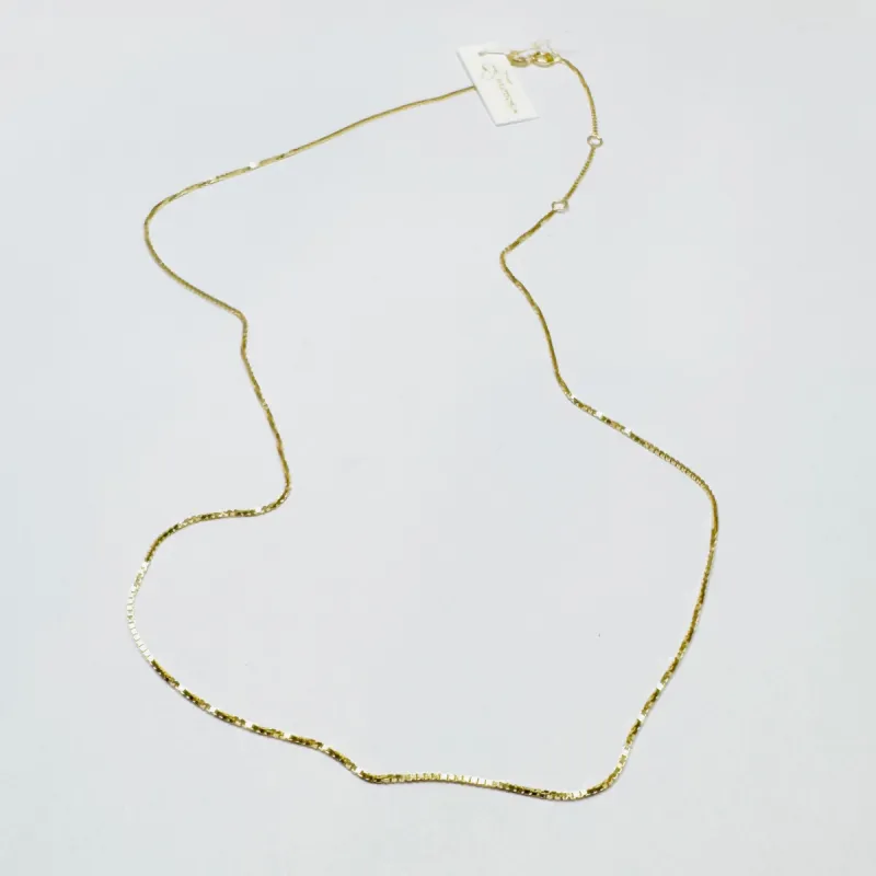 box chain, 1 mm micro 14 kt gold sold by Theodosia