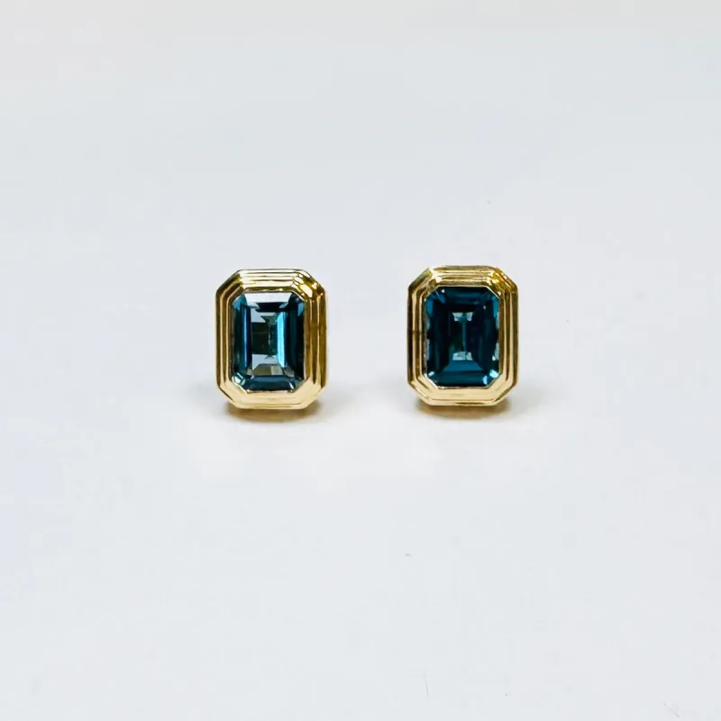 london blue topaz stepped bezel studs sold by Theodosia